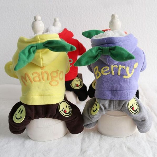 

dog apparel winter clothing four feet pet couple clothes chiwawa yorkie bomei rompers jumpsuits fruit hat warm 18aw24