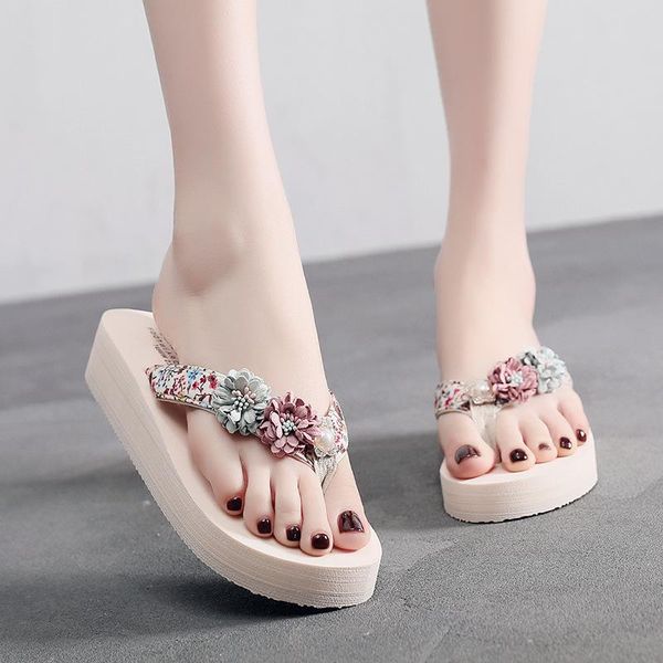 

5cm high heel women's summer fashion non-slip ladies flip flops korean beach shoes sandals and slippers flat, Black