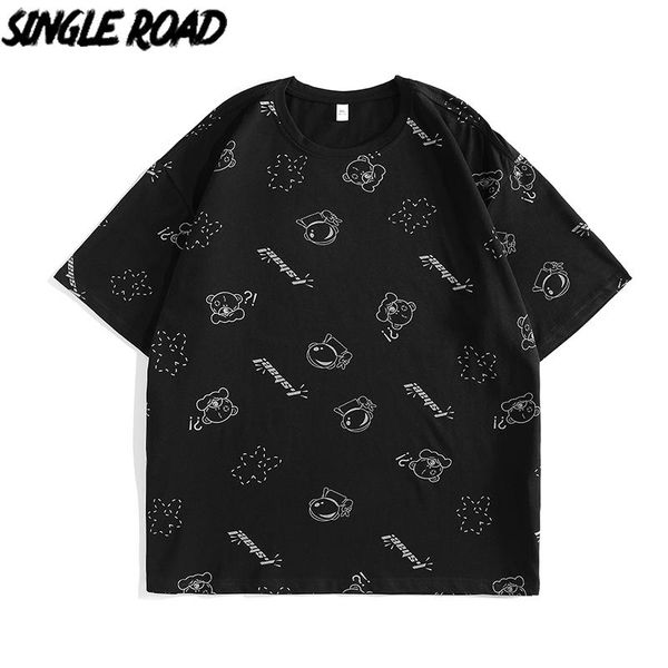 

men's t-shirts single road man's oversized t-shirt men 2021 summer full print harajuku cotton tshirt male black t shirt for, White;black