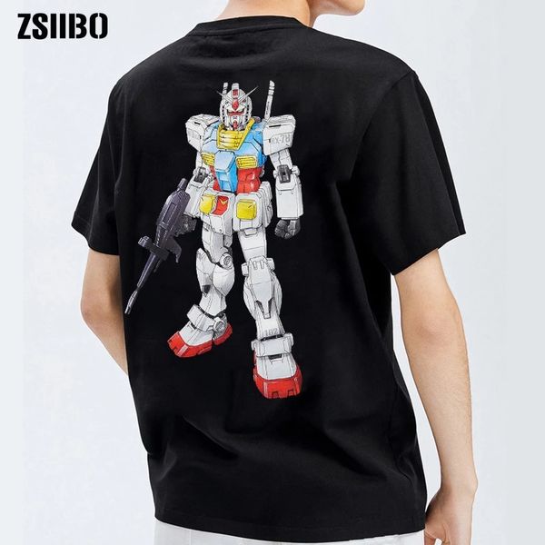 

80s gundam rx-78-2 anime t shirt white devil print short sleeve harajuku retro fashion hip hop tee men clothing, White;black