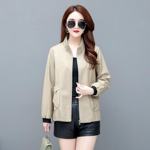 

women's leather & faux large size 4xl motorcycle jacket women 2021 spring women's clothing short slim autumn pu female coat, Black