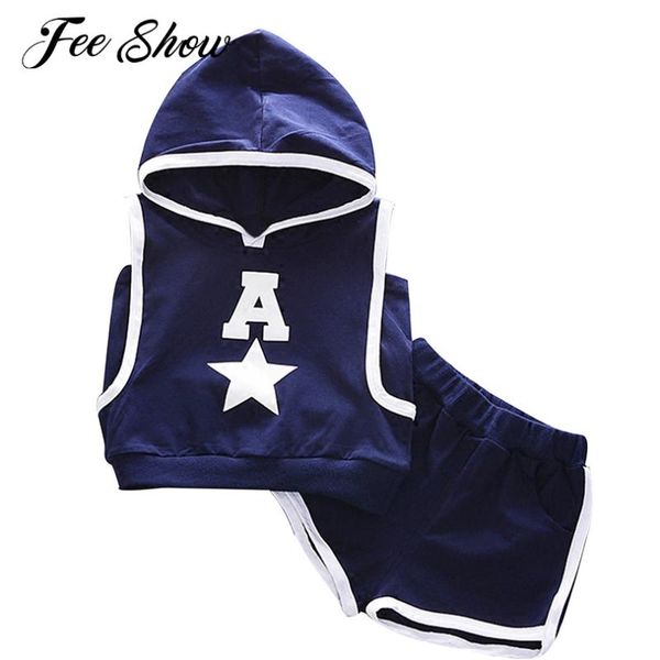 

summer toddler boys sports suit sets casual 2pcs tracksuits hoodie sleeveless hooded and short set kids exercise play wear clothing, White