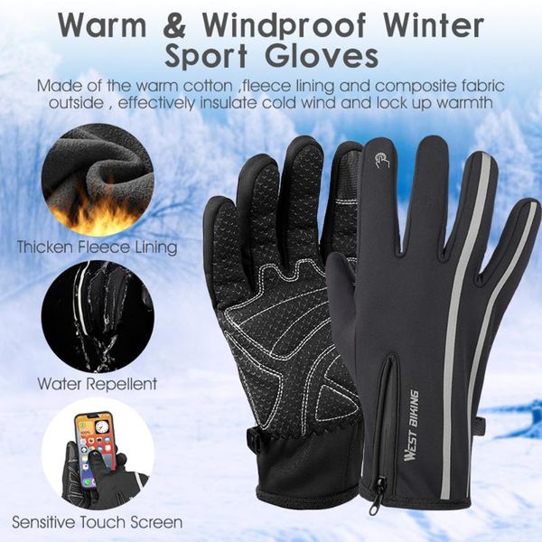 

cycling gloves west biking sport winter thermal fleece touch screen mtb equipment man women, Black