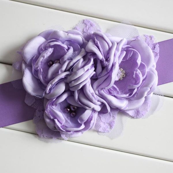 

fashion burn flower sash belt women kids girl wedding purple lavender 1set belts, Black;brown