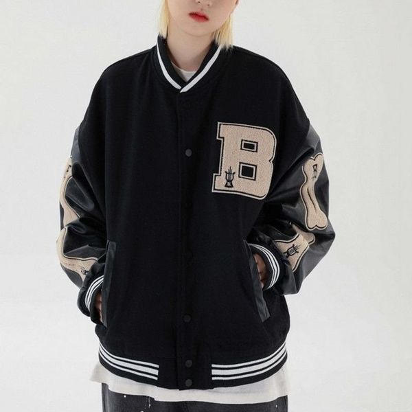 

women's jackets dihope harajuku bomber women coat men's couple baseball jacket 2021 autumn boyfriend style varsity hiphop, Black;brown