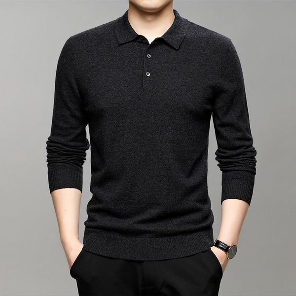

men's sweaters 2021 spring and autumn lapel men long sleeve knitted business bottoming shirt 3612-234, White;black