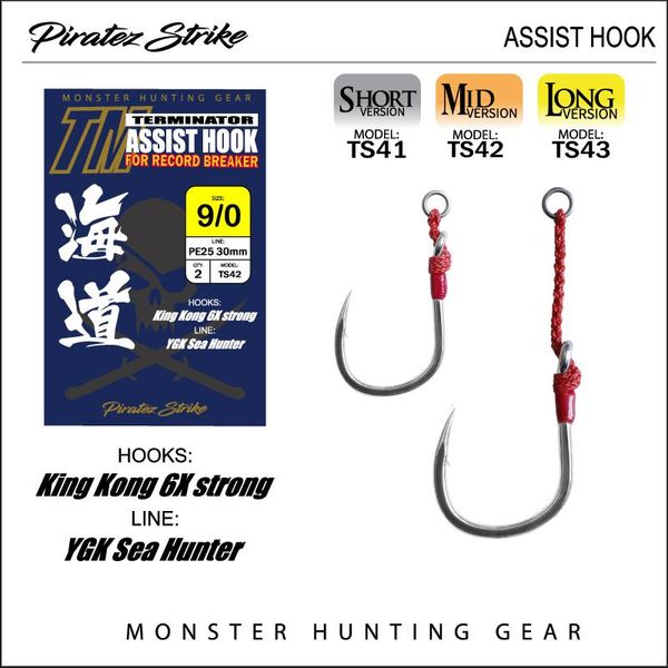 

piratez strike ts41 ts42 ts43 heavy lure wood assist hook 6x 4/0 5/0 7/0 9/0 11/0 poppers hooks fishing boat saltwater jigging