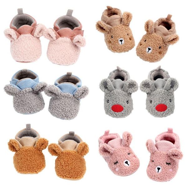 

slipper born baby cartoon animal ears slippers winter warm plush anti-slip crib shoes 19qf, Black;grey