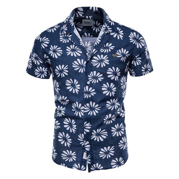 

men's casual shirts aiopeson hawaii style shirt men flower printed 100% cotton quality beach for 2021 summer short sleeve, White;black