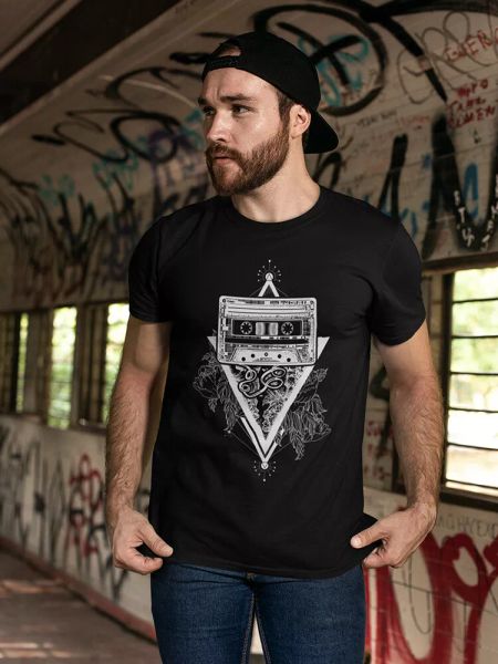 

retro cassette tape design tee men's -image by shutterstock, White;black