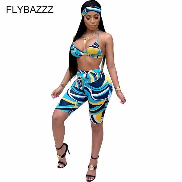 

yoga outfits rainbow print women sport set fashion head scarf+v neck sleeveless strap bandage short summer 3 piece, White;red
