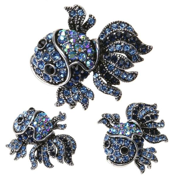 Pinos, broches moda vintage bonito azul cristal peixe em roupas pin animal shinny goldfish broche para mulheres