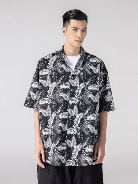 

men drop shoulder tropical print shirt 48wv#, White;black