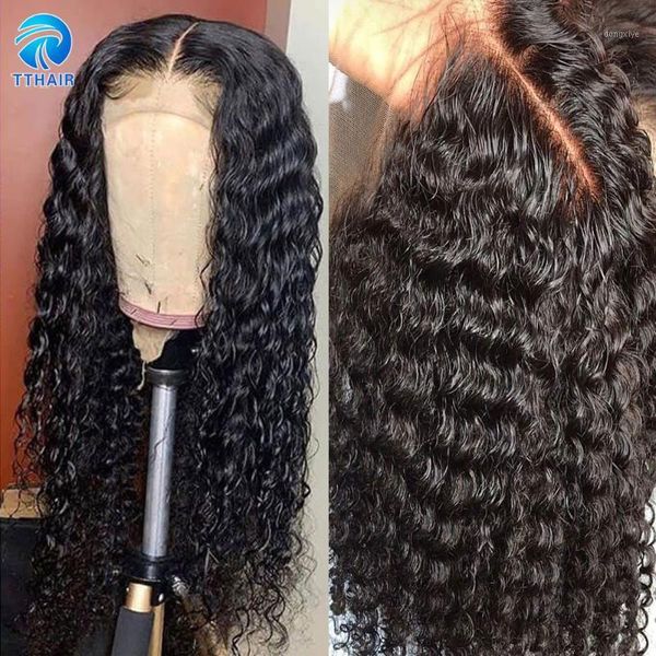 

deep wave wig lace front human hair wigs for women 4x4 closure 13x4 frontal 150 remy pre plucked1, Black;brown