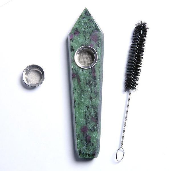 

natural red and green treasure crystal pipe pumping healing stone clear quartz tube meditation decorative objects & figurines