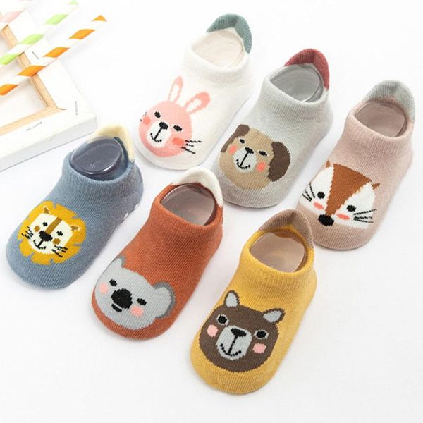 

socks cartoon animals baby non-slip rubber sole born antumn winter soft cotton kids infant boy girl floor, Pink;yellow