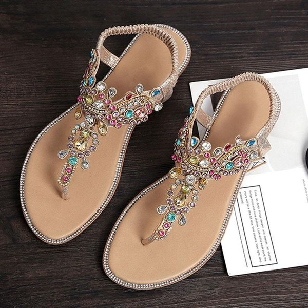 

women shoes colorful rhinestone flat sandals open toe instep beach casual zapatillas mujer, Black