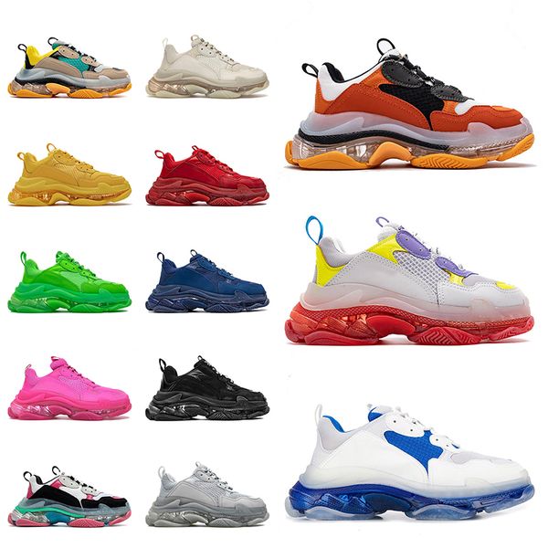 

fashion designer 2021 triple s clear sole sneakers casual shoes og women men platform 17fw paris vintage old crystal bottom white black spor