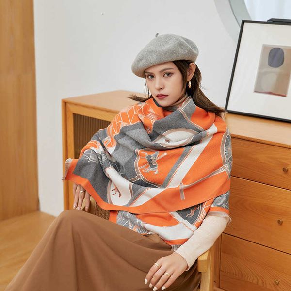 

2021 winter trend warm thickened cashmere like brushed scarf women's dual-purpose shawl, Blue;gray