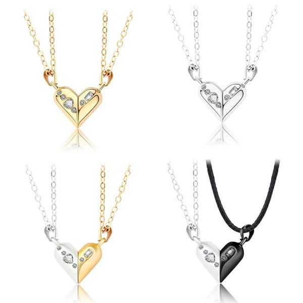 

pendant necklaces 2pcs magnetic couple necklace for women faceted distance friendship heart rotating design two ways to wear, Silver