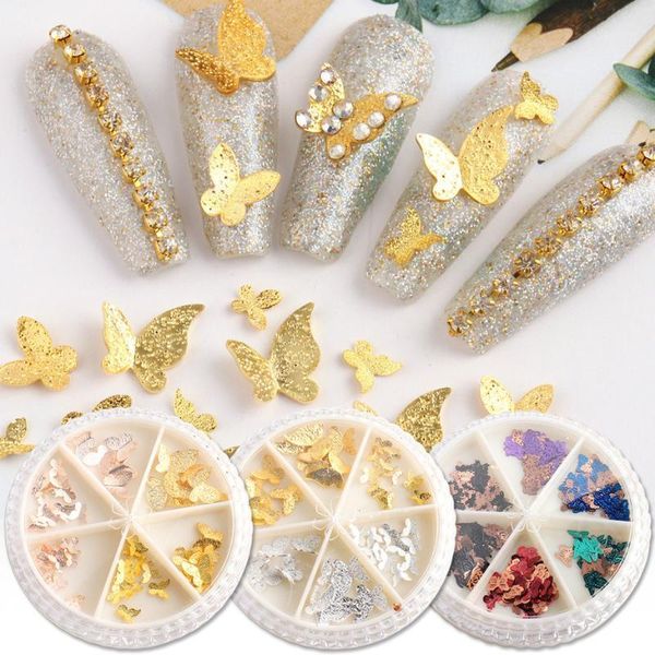 

box nail art 3d metal butterfly mixed size matte metallic rose gold charms jewelry diy manicure decoration decorations1, Silver;gold