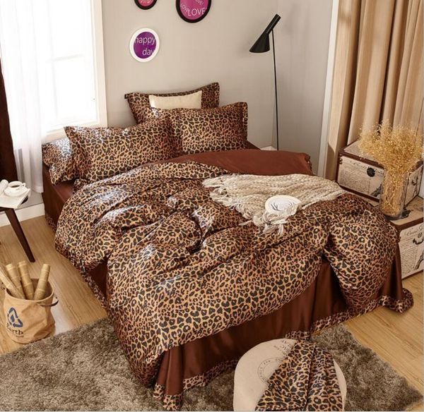 

bedding sets leopard bedspread smooth cool set coffee ployester satin duvet cover sets flat/fitted sheet pillowcase 3/4pcs bedclothes zeea