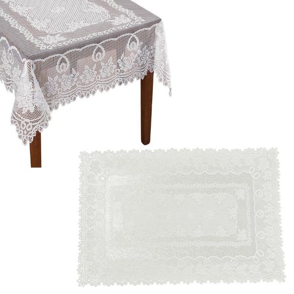 

table cloth rose flower pattern lace rectangular tablecloth 152x228cm (white)