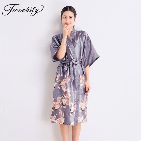 

women's sleepwear woman satin robe dressing gowns fashion printed kimono night bath, Black;red