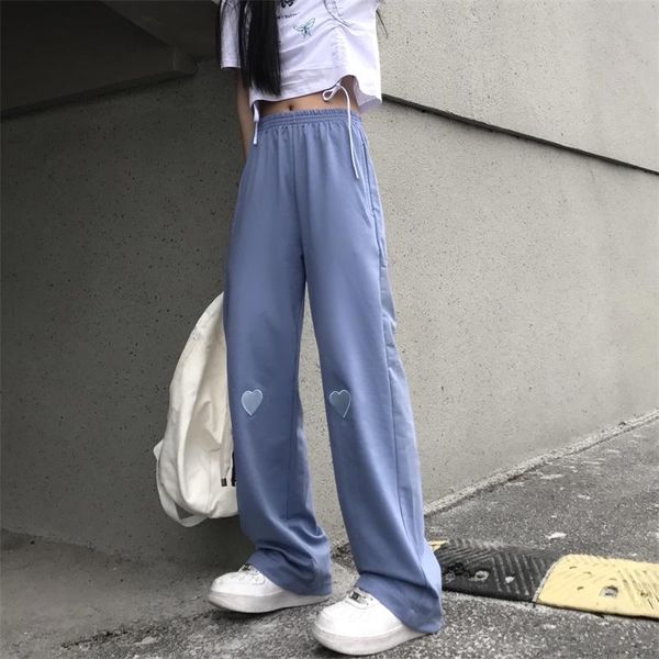 

women's pants & capris wide leg for women clothing korean ins hipster high waist casual long love embroidery solid trousers female spri, Black;white