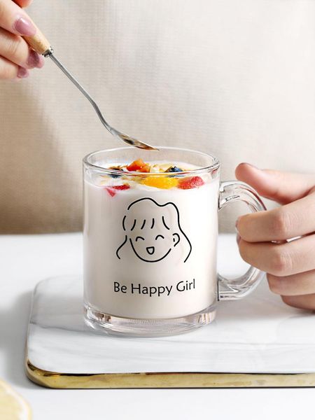

japanese large capacity coffee glass mug handle anti scalding household milk oatmeal breakfast cup girls yogurt wide mouth wine glasses