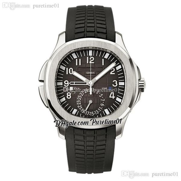 

2022 5164a gmt travel time automatic mens watch steel case black textured dial stick number markers brown rubber strap 6 styles watches pure, Slivery;brown