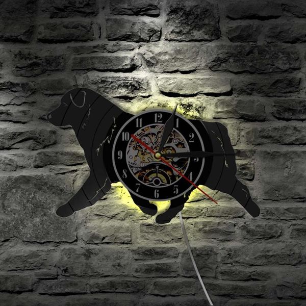 

wall lamp walking doggie canine portrait lighted clock puppy pet store decoration hanging watch with backlight dog lover gift