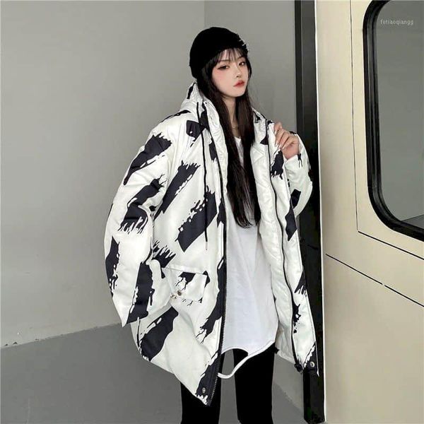 

women's jackets autumn winter casual graffiti jacket women coat soft outwear loose short streetwear ladies woman clothing, Black;brown