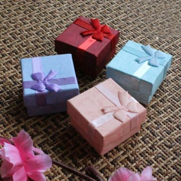 

gift wrap 5x bowknot style square ring earring jewellery storage case boxes 4*4cm