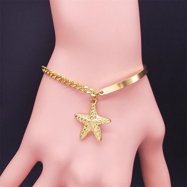 

charm bracelets starfish stainless steel bangle for women gold color chain jewelry bijoux acier inoxydable femme b5235s01, Golden;silver