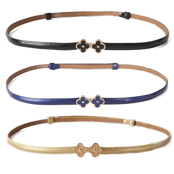 

new summer fashion women 5 colors for choose casual dress slim belt female adjustable patent leather style ladies vintage gold flower buckle, Black
