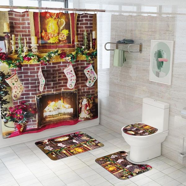 

shower curtains snow scene christmas bathtub set toilet seat bathroom accessories curtain home decoration