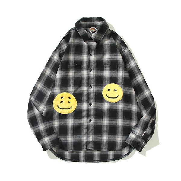 

men's casual shirts 3d printed cotton shirt, long sleeve high pocket, classic style, lattice, smile, fashion, cpfm.xyz, # a2152021, White;black