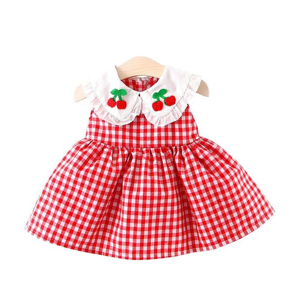 

summer baby girl clothes cotton plaid dress sleeveless a line princess toddler babies infant girl's dresses, Red;yellow