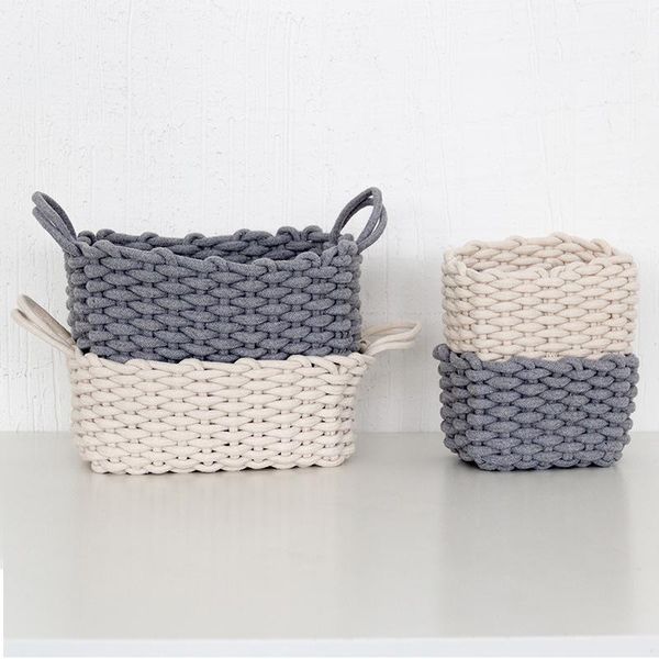 

storage baskets linen crochet hand sewn clothes natural fiber laundry basket braided kids toy desk box case