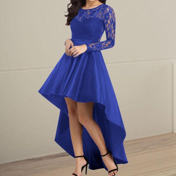 

casual dresses elegant dress women large swing o-neck long sleeve lace dovetail satin prom hollow ladies evening party 2021 #40, Black;gray