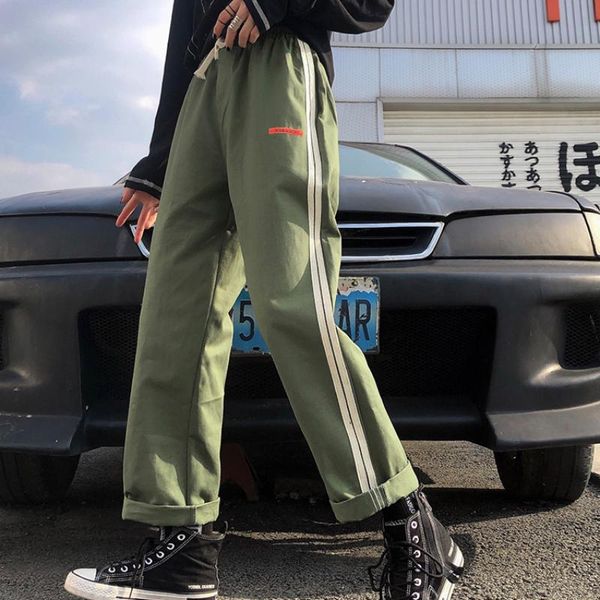 

women's pants & capris 2021 autumn hip hop streetwear loose side striped bottoms cargo women sweatpants joggers, Black;white