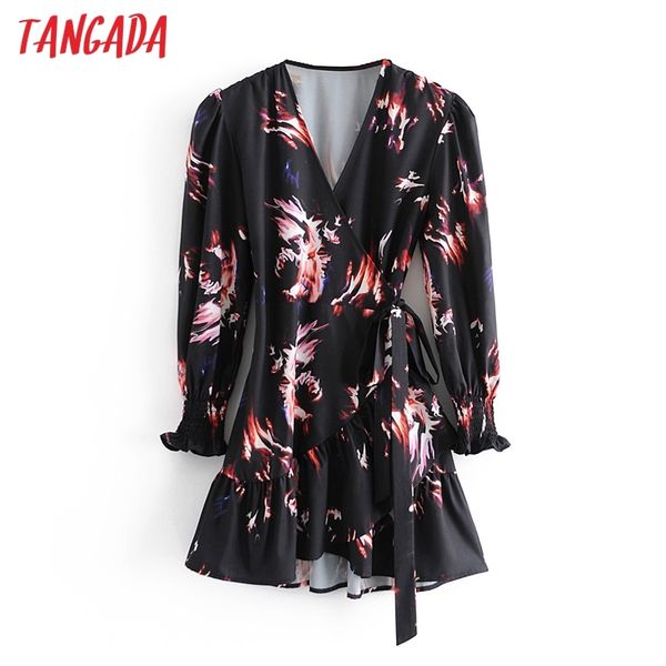 

spring fashion women flowers print french style long sleeve female casual bow mini dress 3a28 210416, Black;gray