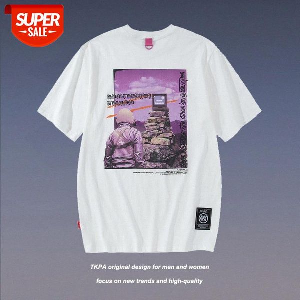 

t shirt tide brand oversize pure cotton high street short sleeve men and women hip hop country loose couple bottoming half #bb08, White;black