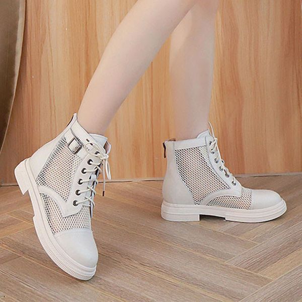 

leather fashion summer breathable women's boots 2021 cool hollow casual sho, Black