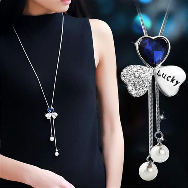 

pendant necklaces jztrendy women crystal butterfly tassel long necklace fine snowflake jewelry bijoux christmas gift, Silver