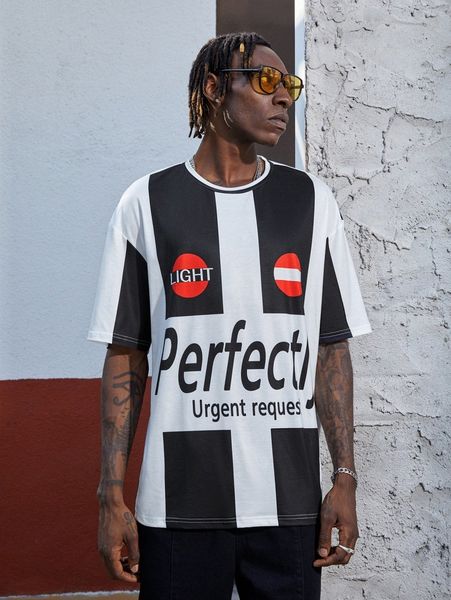 

men letter graphic two tone drop shoulder tee q439#, White;black