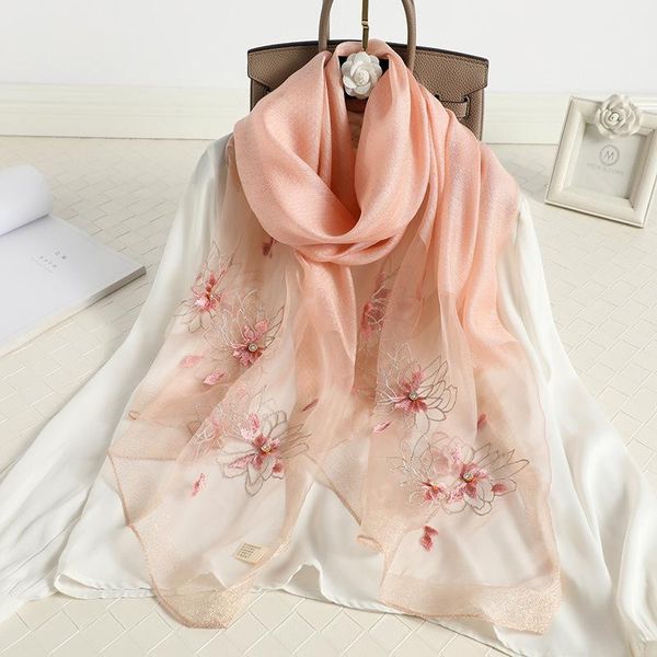 

scarves 2021 floral embroidery silk wool scarf luxury women hijab female foulard pashmina long beach stoles shawl wrap bandana, Blue;gray