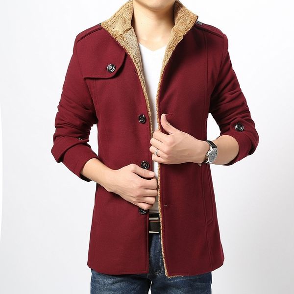 

men's jacket autumn and winter new woolen stand collar coat men's fashion youth, Black