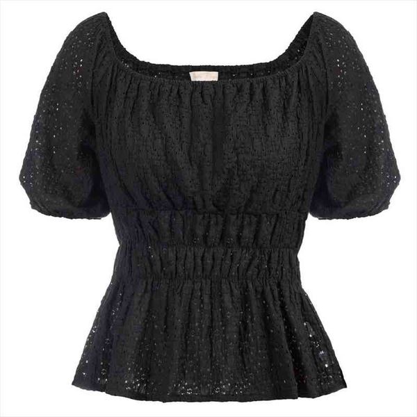 

vintage 3 way peplum women shirt summer clothes casual fashion puffed short sleeve boat square neck smocked blouse punk, White